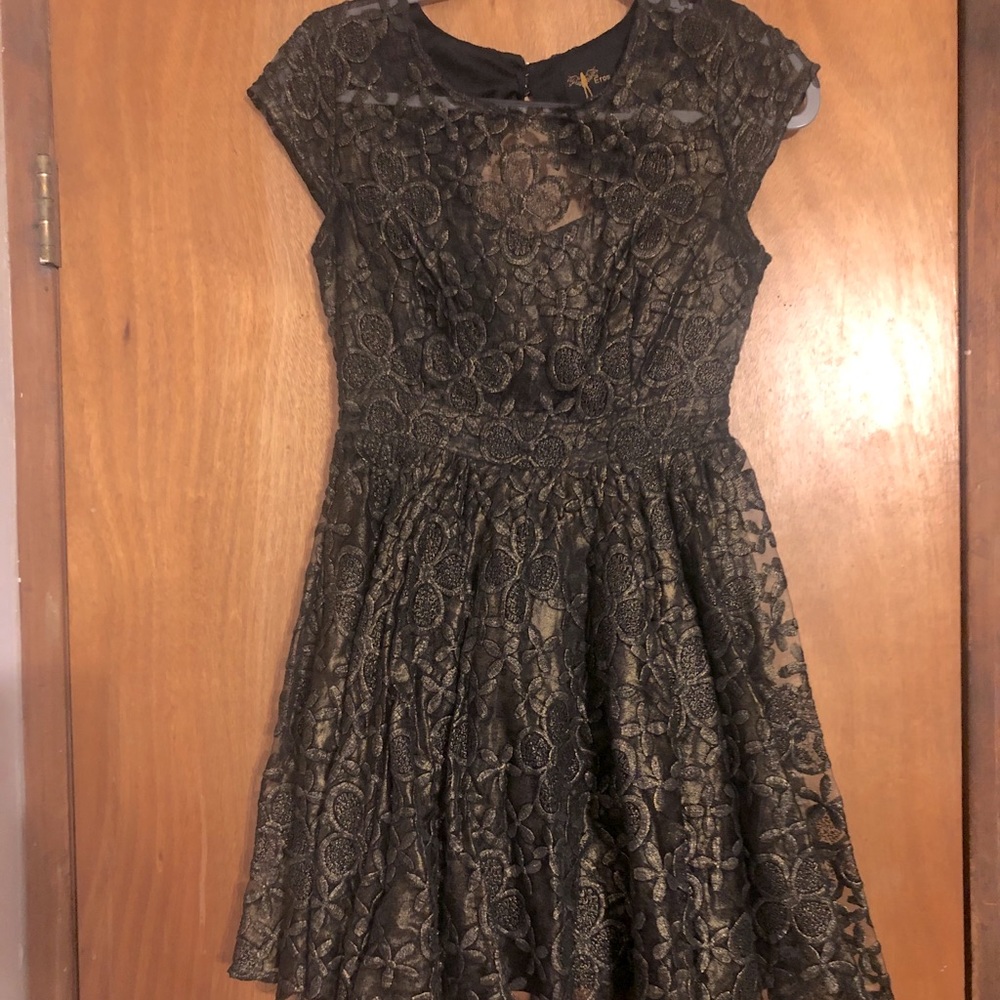 Eros Apparel Black & Antiqued Gold Dress